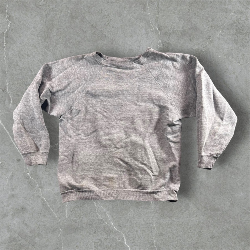 Vintage 1960s Sweatshirt Unisex Small Gray Raglan Sleeve Crew Neck Distressed